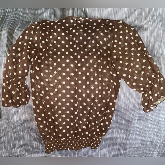 Sheer brown blouse with tan polka dots, women’s size medium - Picture 3 of 3